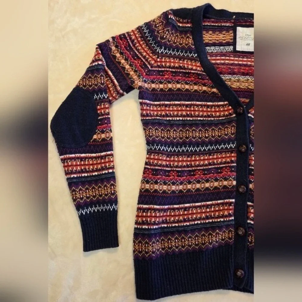 H&M LOGG Fair Isle Boho Knit Button Cardigan Medium
